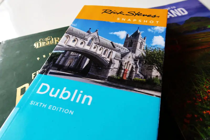 Pile of Ireland travel guidebooks